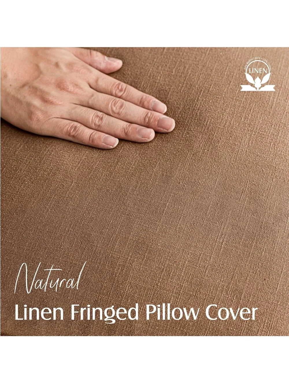 Decorative Linen Fringe Throw Pillow Covers 20×20 Khaki Brown